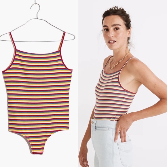 NEW Madewell Ribbed Rainbow‎ Thong Bodysuit Size XS 2020 Style AN422 Square Neck - Picture 2 of 13